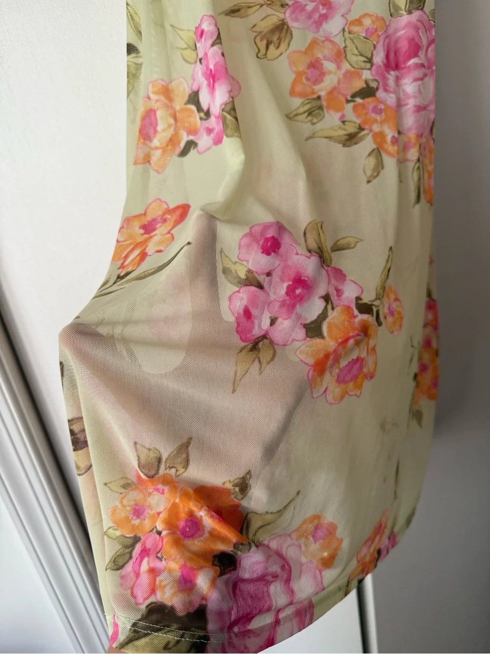 Pink and Green Rose Floral Fairycore Y2K Lace-Trim Slip Dress